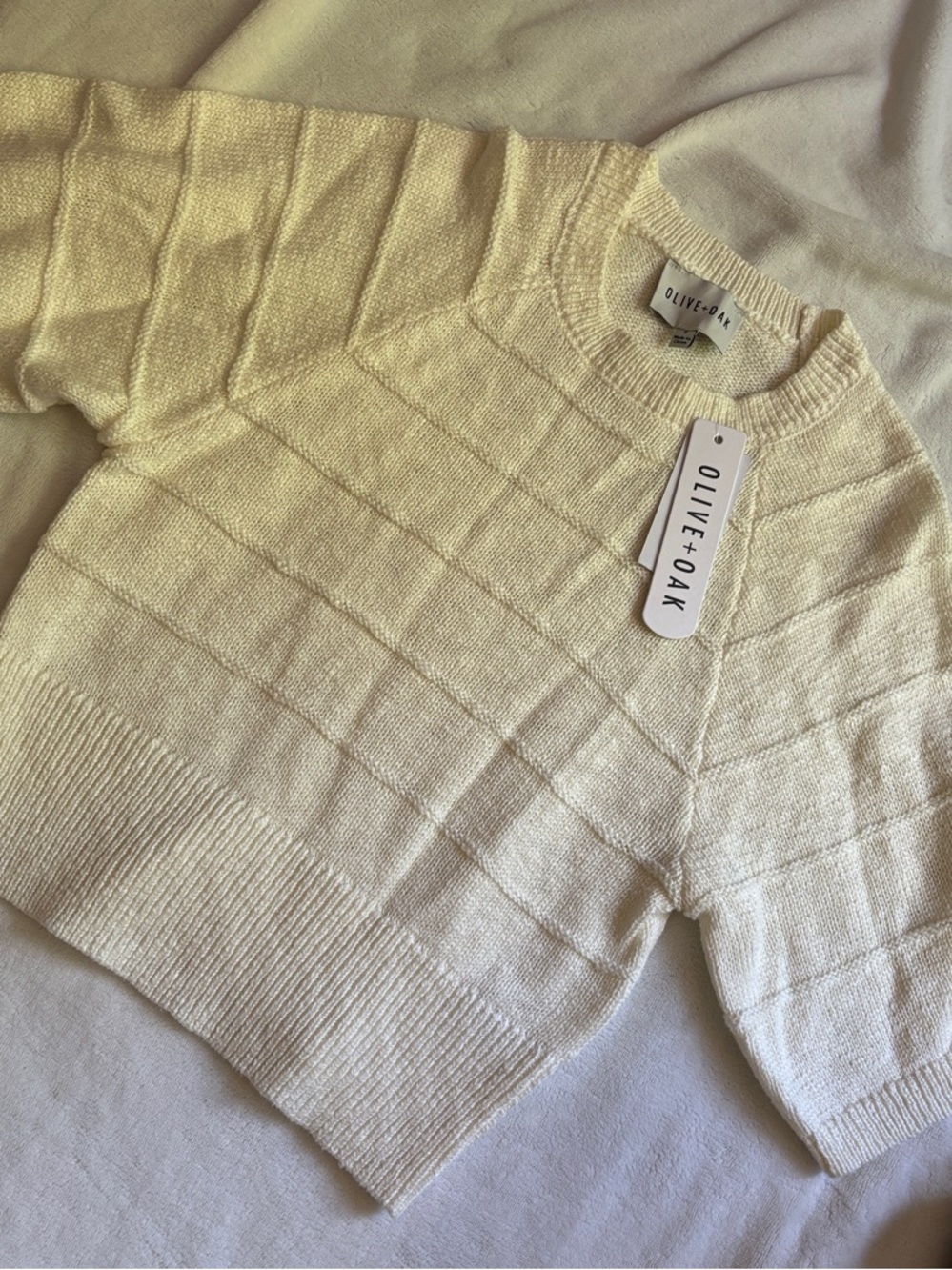 Olive & Oak Cream Short-Sleeve Crewneck Knit Top